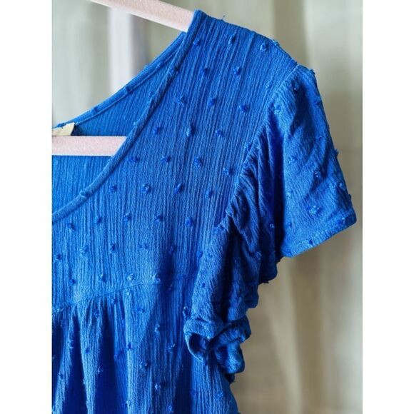 Kori America Women’s Size Small Blue Tiered Mini Dress • Ruffled Cap Sleeves - Picture 3 of 10